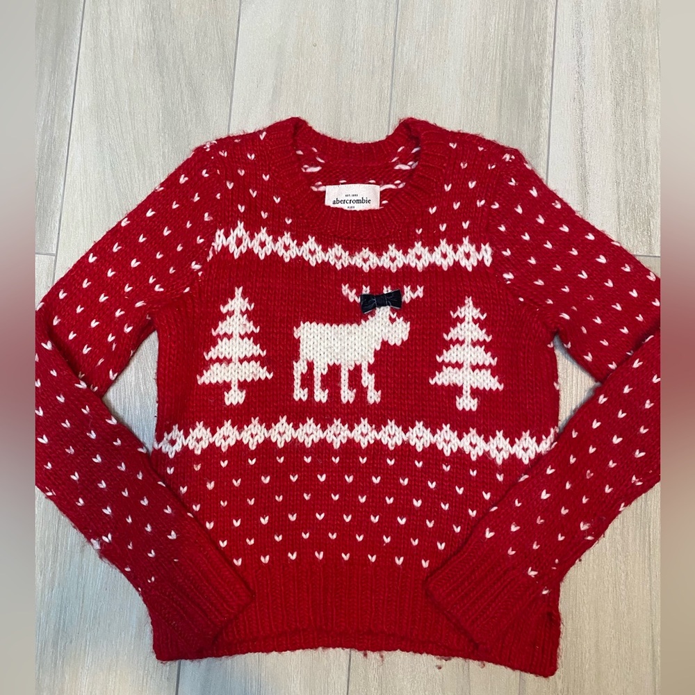 Abercrombie & Fitch reindeer holiday crewneck ugly Christmas sweater medium